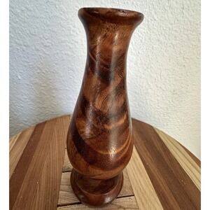 VTG Artisan Crafted Handmade Banded Wood Grain Vase 5.875 Inch Signed MCM Smooth